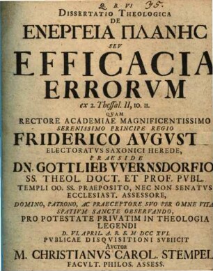 Dissertatio Theologica De Energeia Planēs Sev Efficacia Errorvm ex 2. Thessal. II, 10. 11.