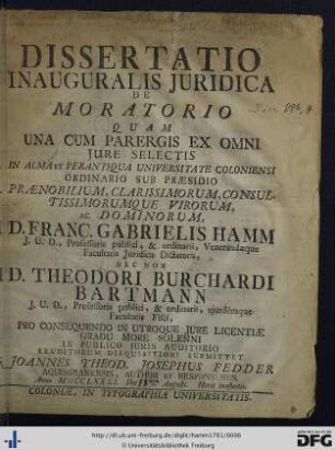 Dissertatio Inauguralis Juridica De Moratorio