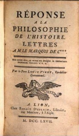 Réponse à la philosophie de l'Histoire