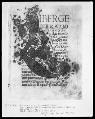 Evangeliar aus Kloster Windberg — Initialseite L(iber generationis), Folio 8recto