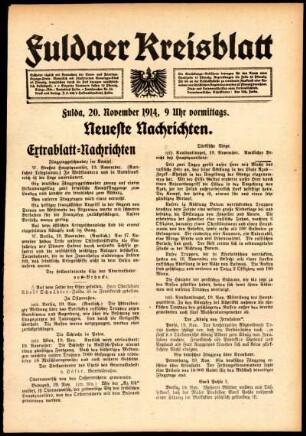 Erste Ausgabe vom Freitag, den 20. November 1914.