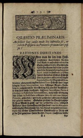 Quæstio Præliminaris. ... Rationes Dubitandi.