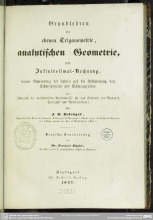 Grundlagen der ebenen Trigonometrie, analytischen Geometrie und Infinitesimalrechnung