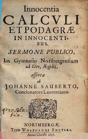 Innocentia Calculi Et Podagrae In Innocentibus