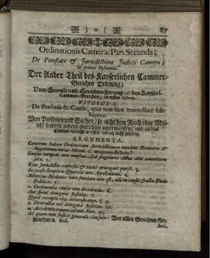 Der Ander Theil des Kayserlichen Cammer- Gerichts Ordnung; Vom Gewalt und Gerichts.Zwang (a) des Kayserl. Cammer-Gerichts; in erster Instanz.