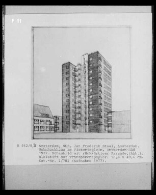 Amsterdam-Süd, Wohnhochhaus am Victorieplein, Schaubild mit rückwärtiger Fassade