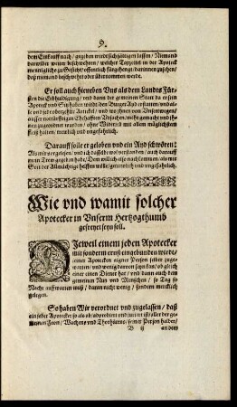 Wie und wamit solcher Apotecker in Unserm Hertzogthumb gefreyet seyn soll.