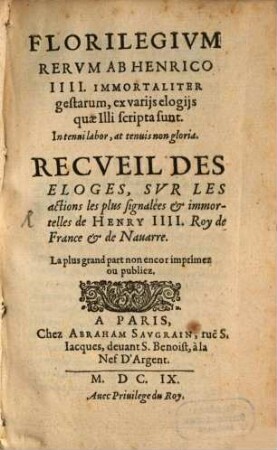 Florilegium rerum ab Henrico IV. gestarum