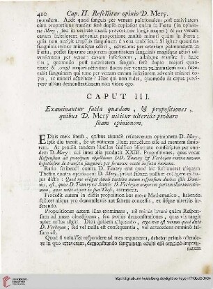 Caput III: Examinatur facta quaedam, et propositiones, quibus D. Mery nititur ulteriùs probare suam opinionem