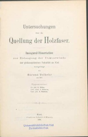 Untersuchungen über die Quellung der Holzfaser