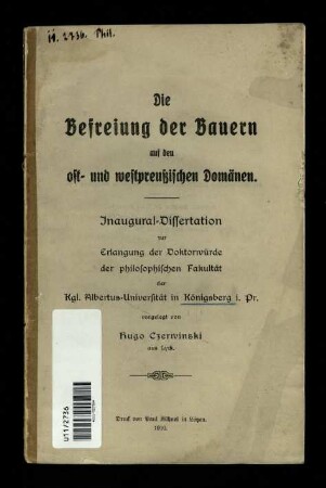 Die Befreiung der Bauern auf den ost- und westpreußischen Domänen