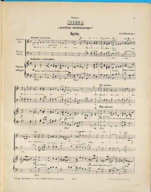 Missa auxilium Christianorum : leicht ausführbare Messe für d. 4stg. gem. Chorgesang, oder auch für 1 Singstimme mit oblig. Orgelbegl. ; op. 3