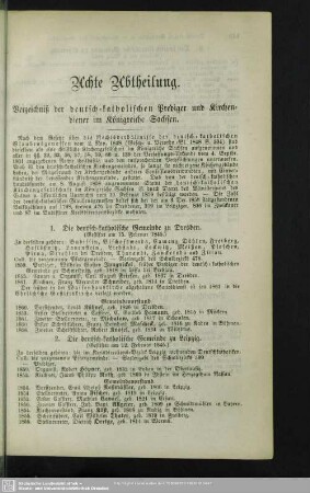 Achte Abtheilung. Verzeichniß der deutsch-katholischen Prediger und Kirchendiener im Königreiche Sachsen
