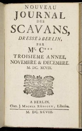 Novembre & Decembre. M. DC. XCVIII.