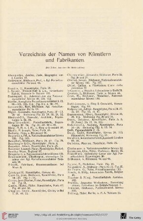 Verzeichnis der Namen von Künstlern und Fabrikanten