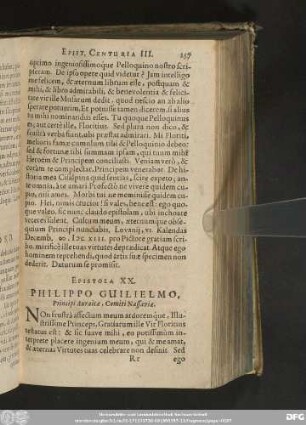 Epistola XX. Philippo Guilielmo, Principi Auraicae, Comiti Nassaviae.