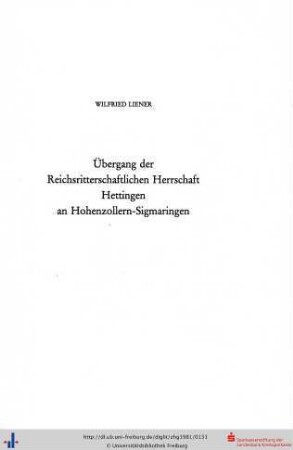Übergang der Reichsritterlichen Herrschaft Hettingen an Hohenzollern-Sigmaringen.