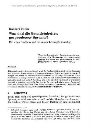 Was sind die Grundeinheiten gesprochener Sprache? Ein altes Problem und ein neuer Lösungsvorschlag