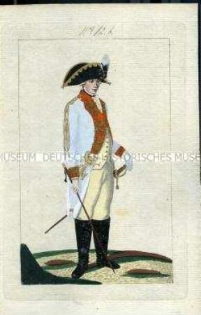 Uniformdarstellung, Offizier des Kürassier-Regiments K 12 in Gala-Uniform, Königreich Preußen, 1789, Tafel aus: Horvath: Preussische Armee-Uniformen unter der Regierung Friedrich Wilhelm II.