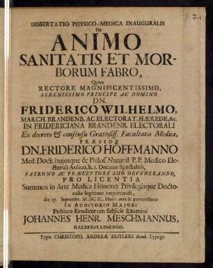 Dissertatio Physico-Medica Inauguralis De Animo Sanitatis Et Morborum Fabro