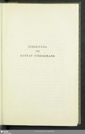 Einleitung Von Gustav Stresemann
