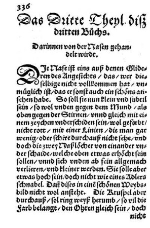 Das Dritte Theyl diß dritten Buchs. Darinnen von der Nasen gehandelt wirdt.