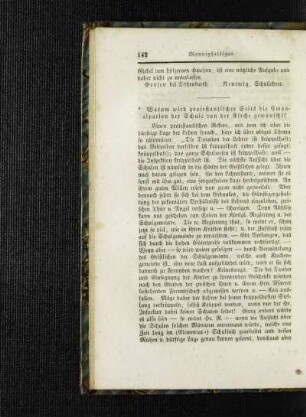 Warum wird protestantischer Seits die Emancipation der Schule von der Kirche gewünscht?