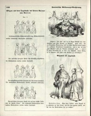 "Skizzen aus dem Tagebuche des Herrn Barons von Beisele" "Patriotische Gesinnungs-Aeußerung" "Allzuviel ist ungesund"