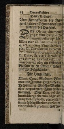 Das VII. Capit. Von Kranckheiten des Hertzens/ als vor Ohnmachten und Abkrafft des Hertzens.