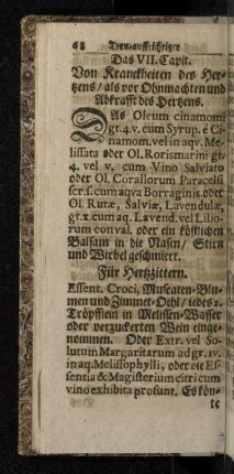 Das VII. Capit. Von Kranckheiten des Hertzens/ als vor Ohnmachten und Abkrafft des Hertzens.