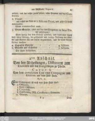 2ter Abschnit. Von den Abtheilungen, Distancen zum Exerciren und den Rangirungen zu Pferde.