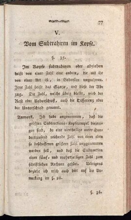 V. Vom Subtrahiren im Kopfe.