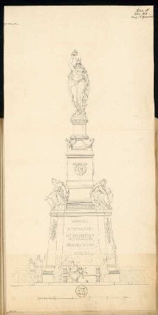 Gefallenendenkmal, Erfurt Monatskonkurrenz Juli 1874: Variante II: Aufriss; Maßstabsleiste