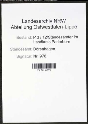 Heiratsregister Standesamt Dörenhagen