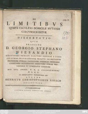 De Limitibvs Qvibvs Facvltas Domicilii Mvtandi Circvmscribitvr : Dissertatio