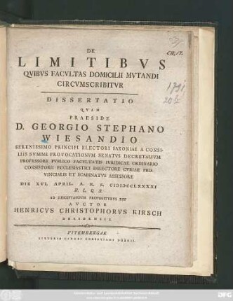 De Limitibvs Qvibvs Facvltas Domicilii Mvtandi Circvmscribitvr : Dissertatio