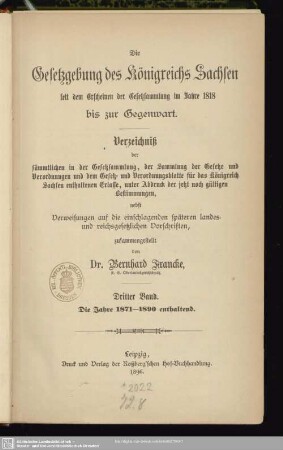 3: Die Jahre 1871 - 1890 enthaltend