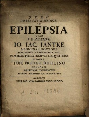 Dissertatio medica de epilepsia