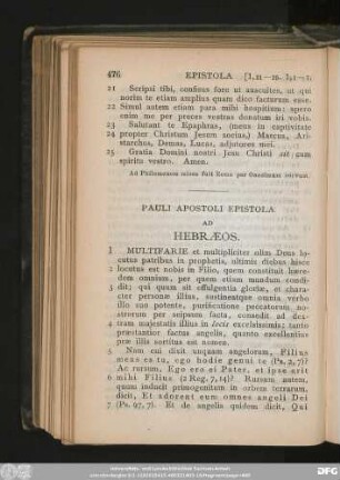 Pauli Apostoli Epistola Ad Hebraeos.