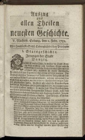 V. Nachlese. Coburg, den 2. Febr. 1752.
