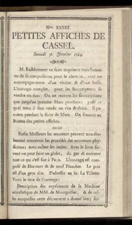 No XXXIII (Samedi 31 Janvier 1784)