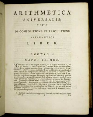 Arithmetica Universalis, Sive De Compositione et Resolutione Arithmetica Liber.