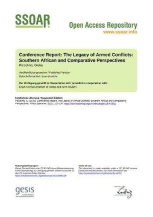 Conference Report: The Legacy of Armed Conflicts: Southern African and Comparative Perspectives