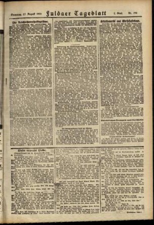 Zweite Ausgabe vom Samstag, den 27. August 1921.