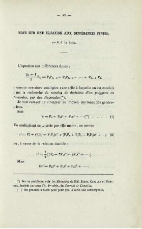 Note sur une équation aux différences finies.