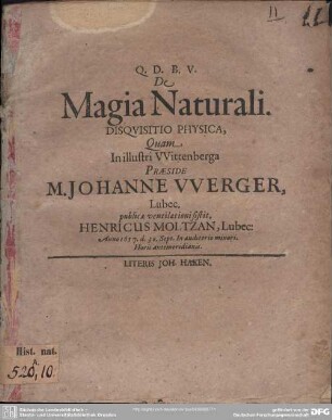 De magia naturali : Disquisitio Physica
