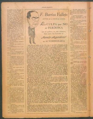 F. Barrios Vallejo, autor de la novela corta "La culpa que no se Perdona", que se pública en este númmero, hace para los lectores de Mundo Argentino su autobiografía