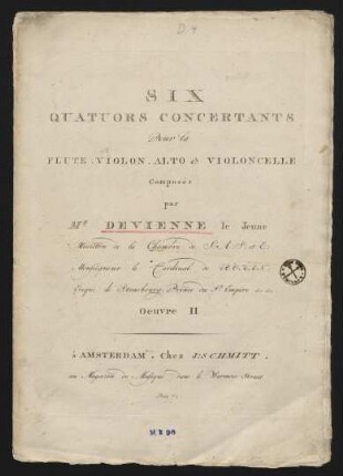 Six quatuors concertants pour la flute, violon, alto & violoncelle : op. 2