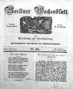 No. 41, Sonnabend, den 13. October 1838.