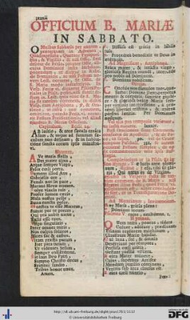 Officium B. Mariae In Sabbato.